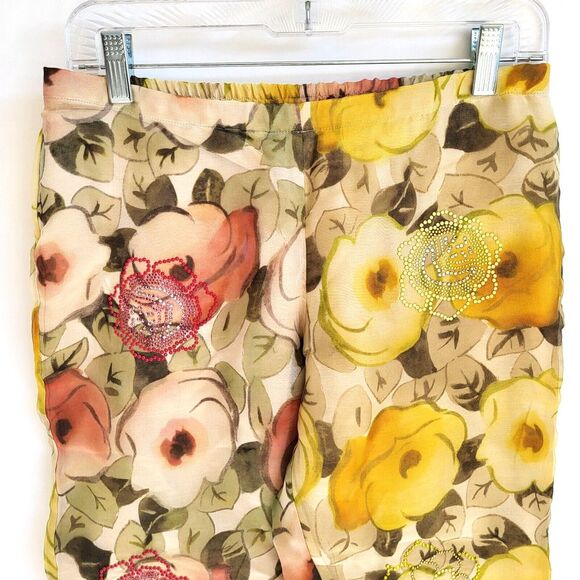 Kristina Ti Chic Small Beaded Silk Pants Italian Designer Floral Lined Colorful - Picture 3 of 9